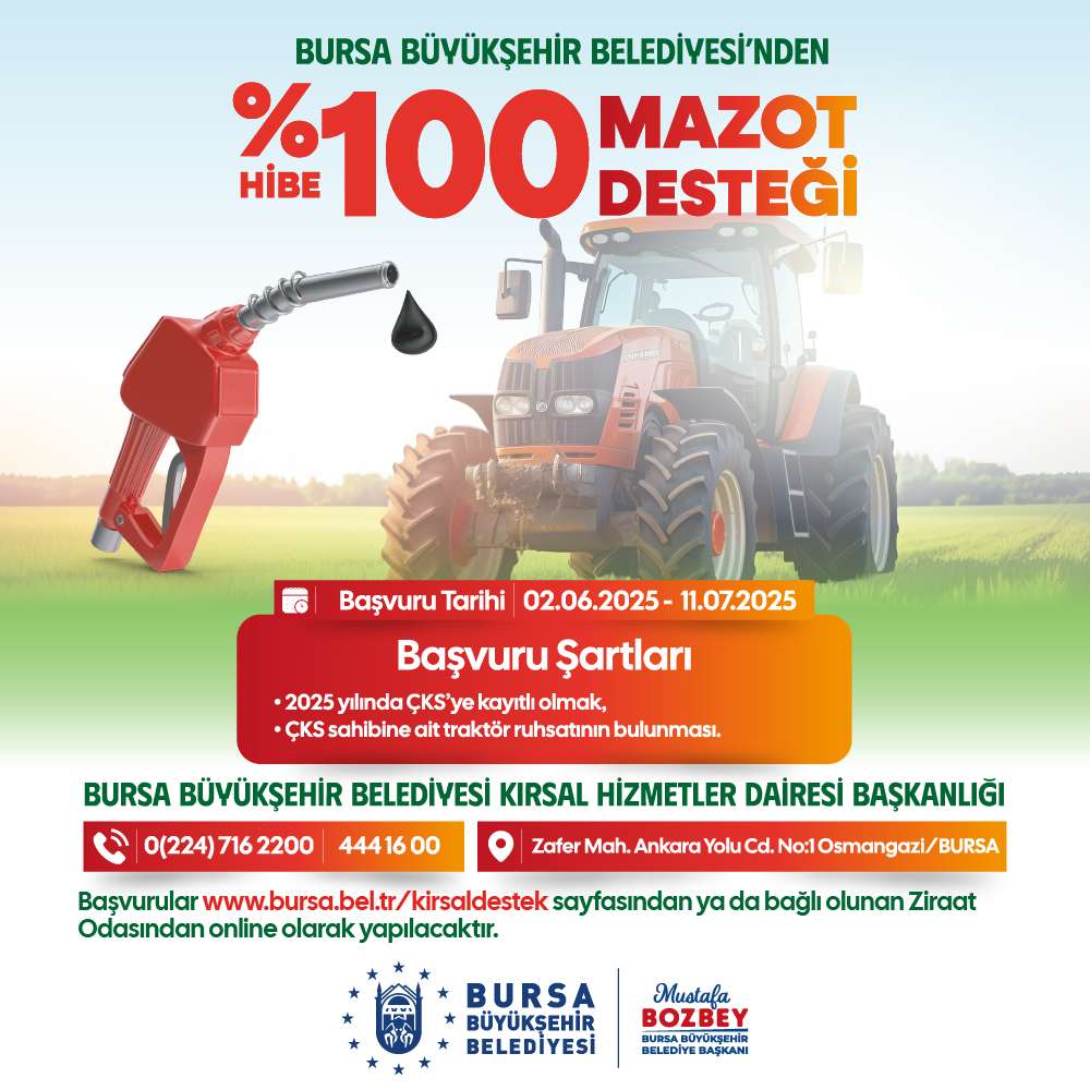 Bursa Büyükşehir Belediyesi’nden Yüzde 100 Hibe ‘Mazot Desteği’