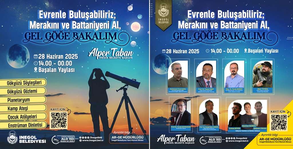 İnegöl Belediyesi’nden Gökyüzü Tutkunlarına Davet: “Gel Göğe Bakalım” Etkinliği 28 Haziran’da Başalan Yaylası’nda
