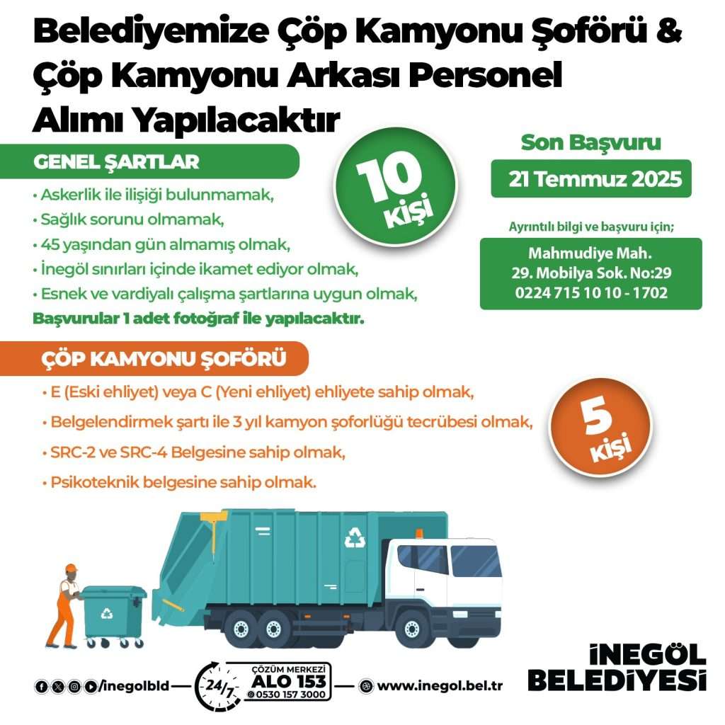 İnegöl Belediyesi 15 Personel Alacak