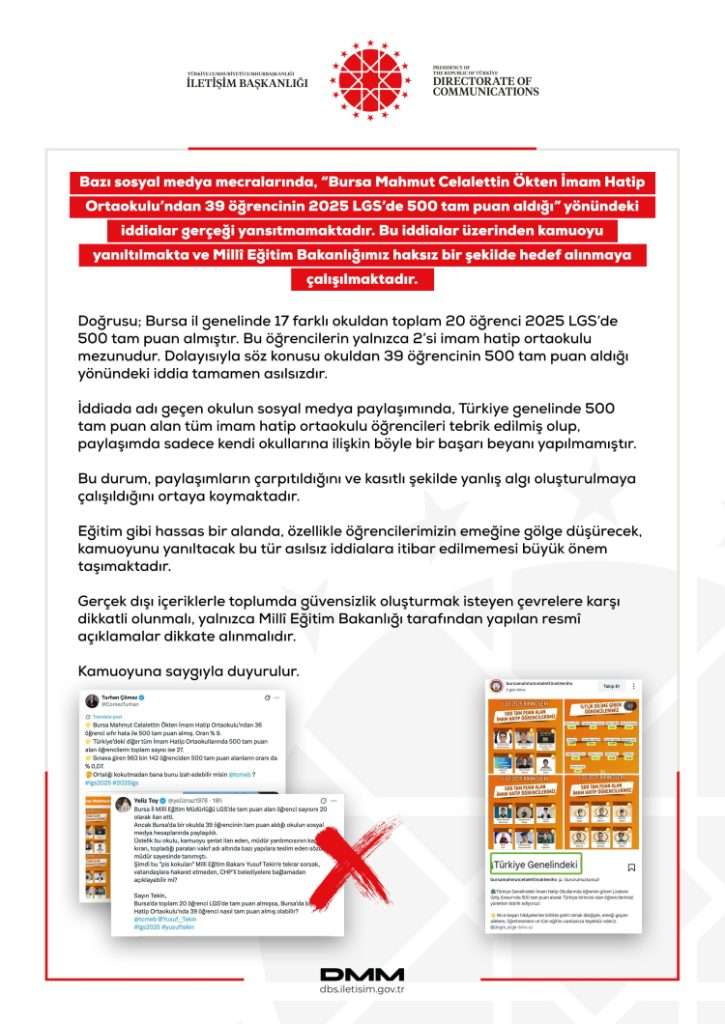 MEB’den Bursa’daki LGS iddialarına yalanlama