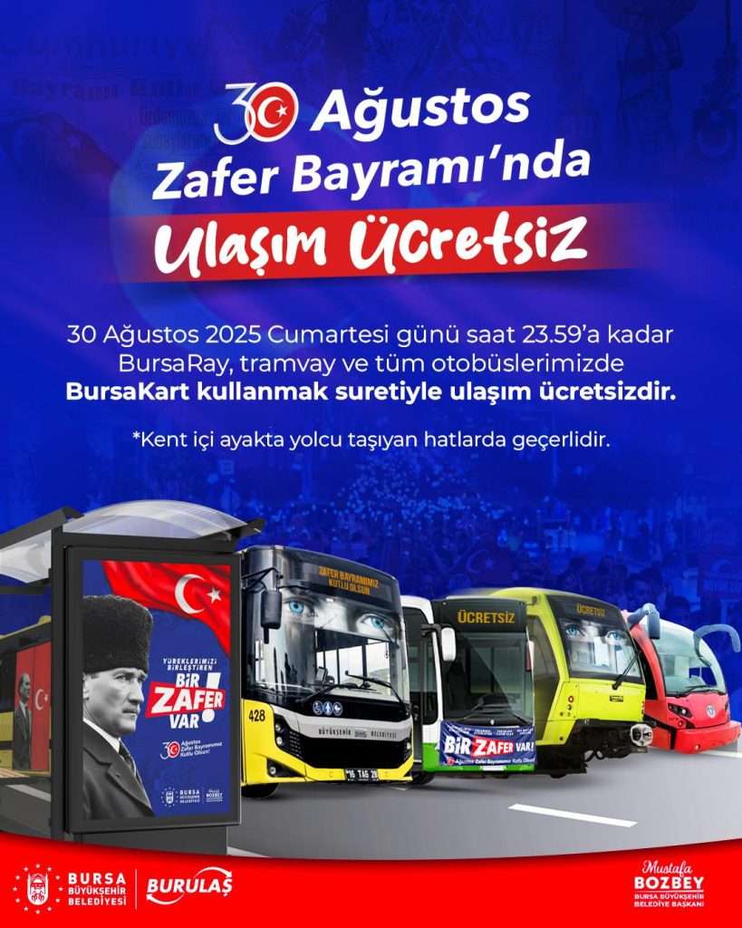 30 Ağustos Zafer Bayramı’nda Ücretsiz Ulaşım