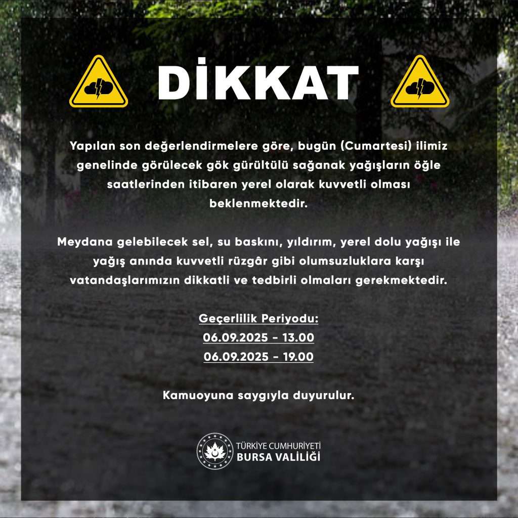 Valilikten Sağanak Yağış Uyarısı Valilikten Sağanak Yağış Uyarısı