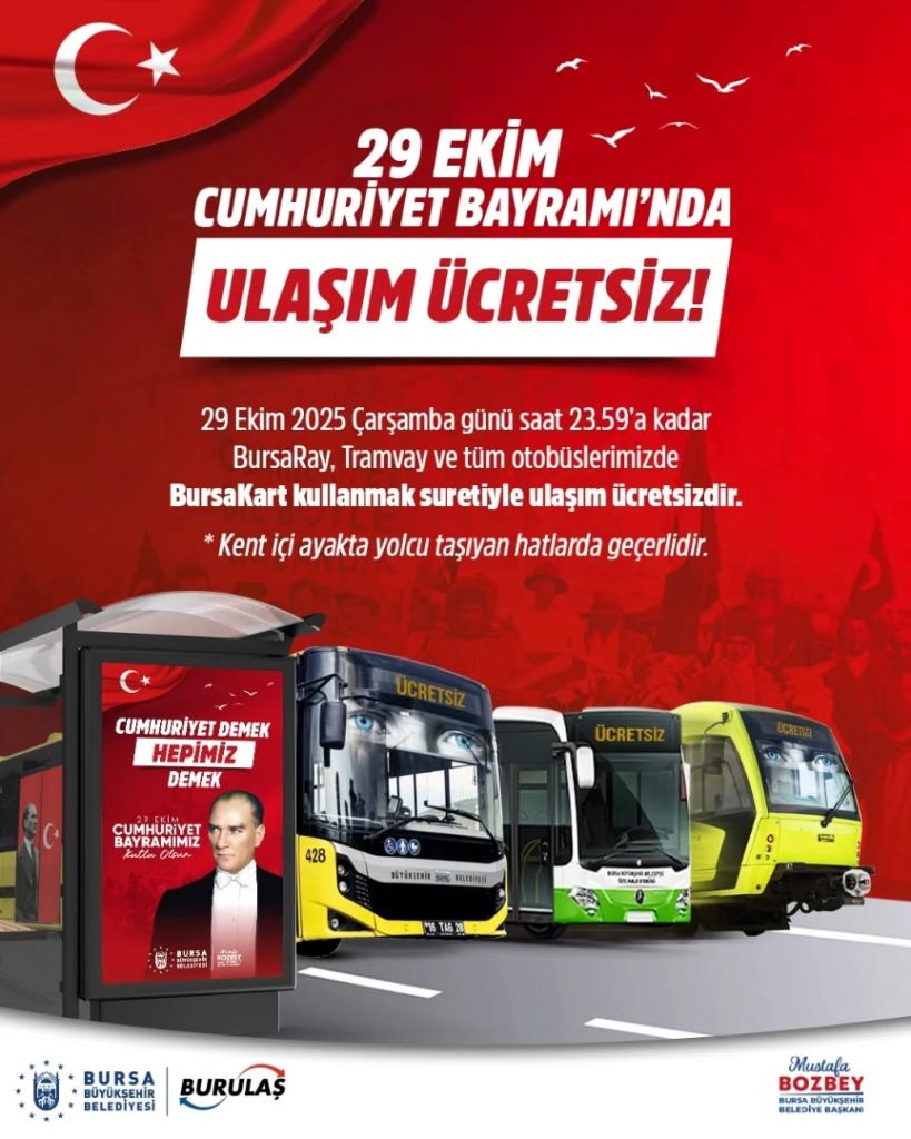 29 Ekim Cumhuriyet Bayramı’nda Toplu Ulaşım Ücretsiz!