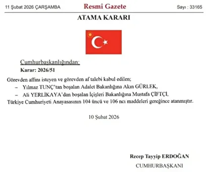 Kabine'de değişim Resmi Gazete'de: Adalet Bakanı Akın Gürlek ve İçişleri Bakanı Mustafa Çiftçi oldu