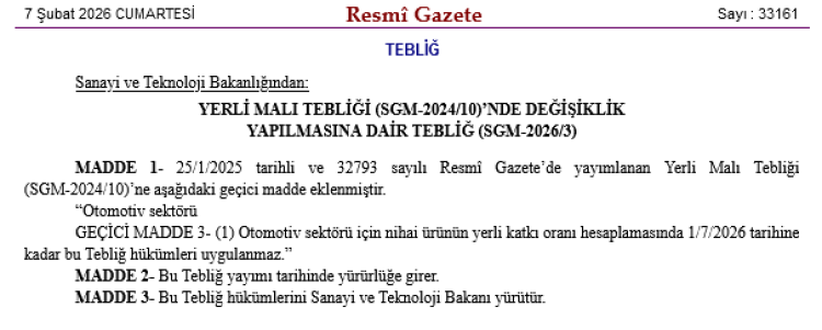 Otomotiv sektöründe 'yerli malı' ayarı... Geçiş süresi 1 Temmuz'a ertelendi