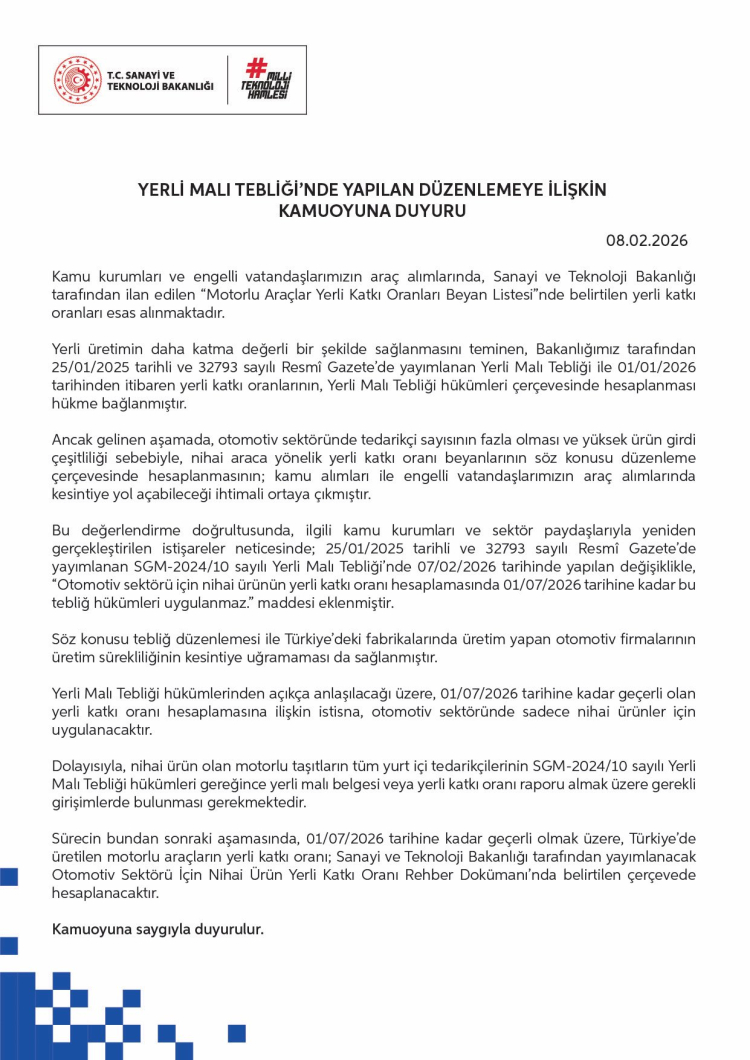 Otomotiv sektöründe 'yerli malı' ayarı... Geçiş süresi 1 Temmuz'a ertelendi