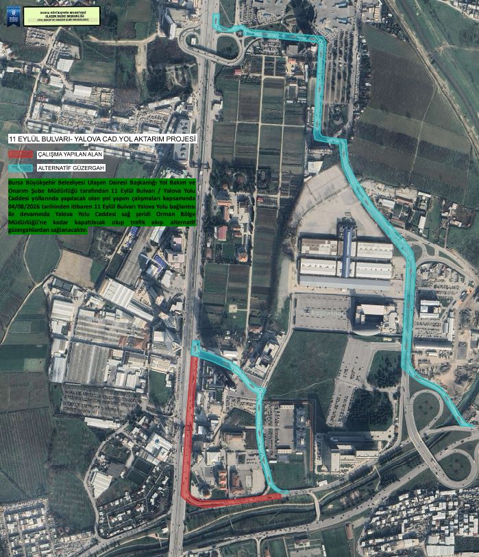 Bursa'da 11 Eylül Bulvarı ve Yalova Yolu'nda trafik düzenlemesi