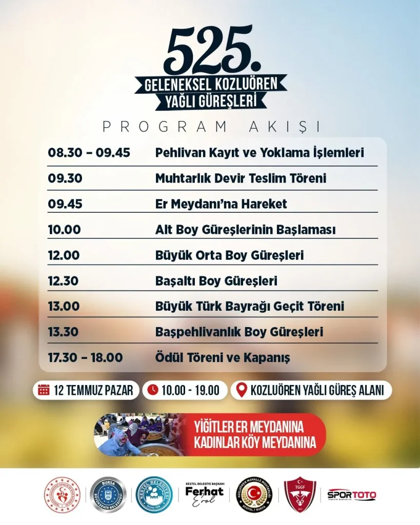 Kestel'de 525. Geleneksel Kozluören Yağlı Güreşleri 12 Temmuz'da düzenlenecek